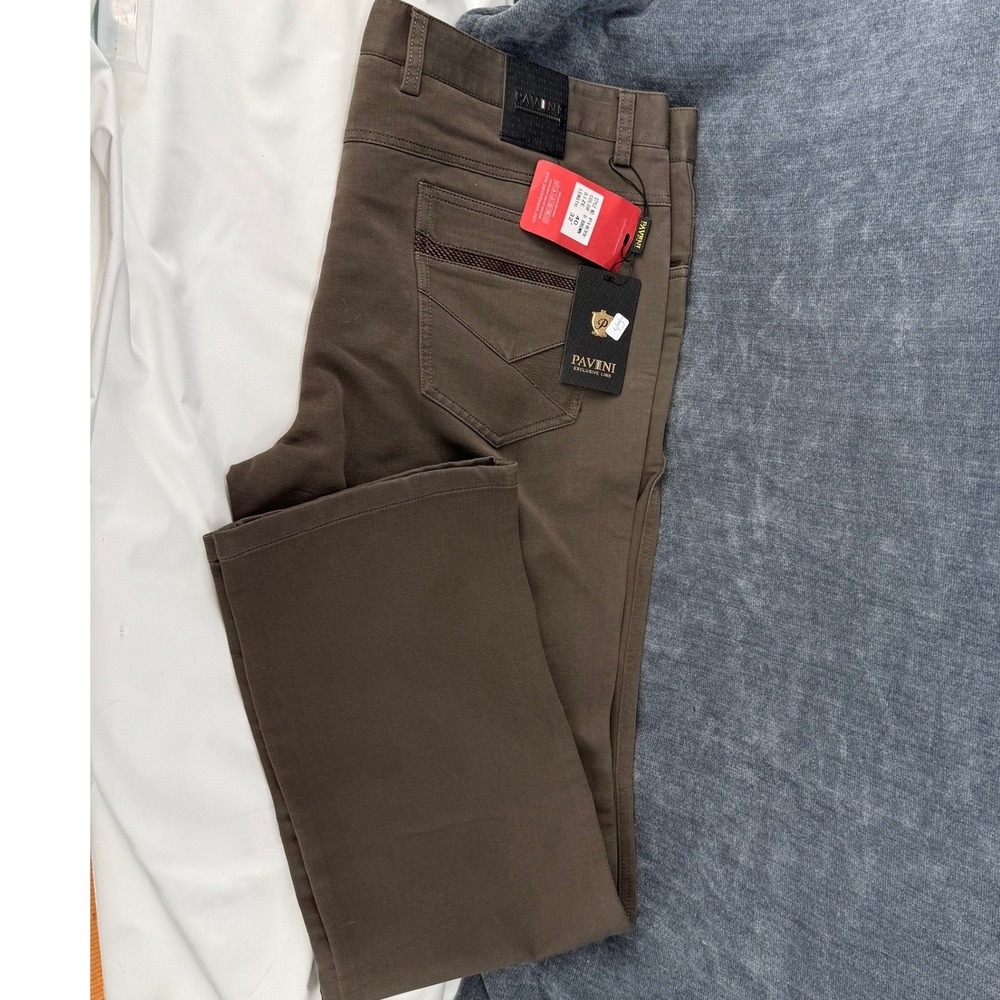 Pavini Mens Stretch Pants 40x32 Dark Brown Cotton 5 Pocket NWT Style P1839